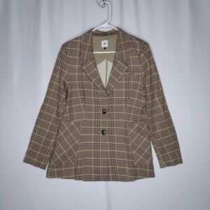 Cabi Jacket Womens 14 Brown Yellow Plaid Ponte Knit 20Button Pocket Collar Greek